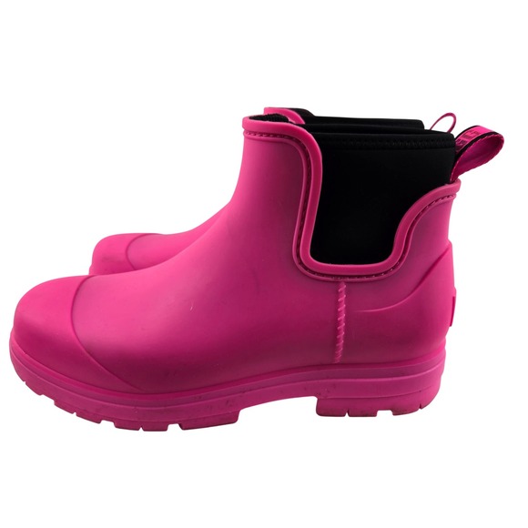 UGG Droplet Rain Boots Taffy Pink Waterproof Chelsea Ankle Bootie Size 8 Neon - Picture 5 of 10